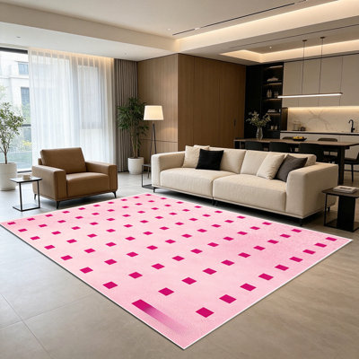 Tapis à motif géométrique quadrillé rose foncé de 1 pièce pour le salon, doux et confortable, convient à toutes les saisons, facile à entretenir, lavable à la machine, tapis de dessous de table convenant à la table à manger, à la chambre à coucher, au vestibule,