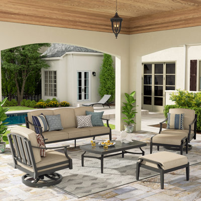 Tamarin Patio Aluminum Conversation Set With Ottomans And Sunbrella® Cushions
