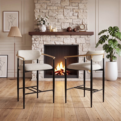 Tabourets de bar modernes COLAMY MATRIX, hauteur de comptoir 65 cm (25,5 po), convenant aux comptoirs de cuisine d'environ 91 cm (36 po), structure en métal peint, couleur camel