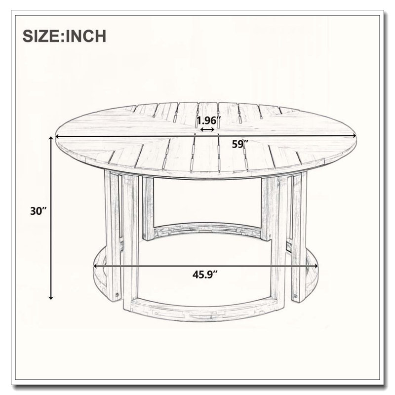 Table de salle à manger 59 po ronde en bois d'acacia avec trou pour parasol (moka), Moka