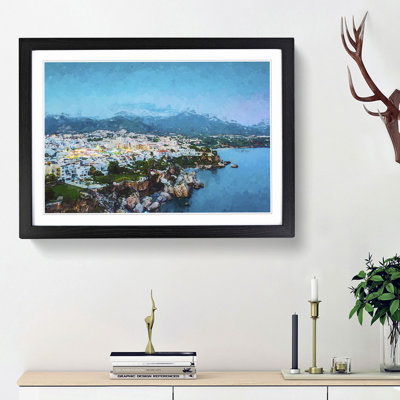 Skyline of Nerja in Spain in Abstract - Framed Print