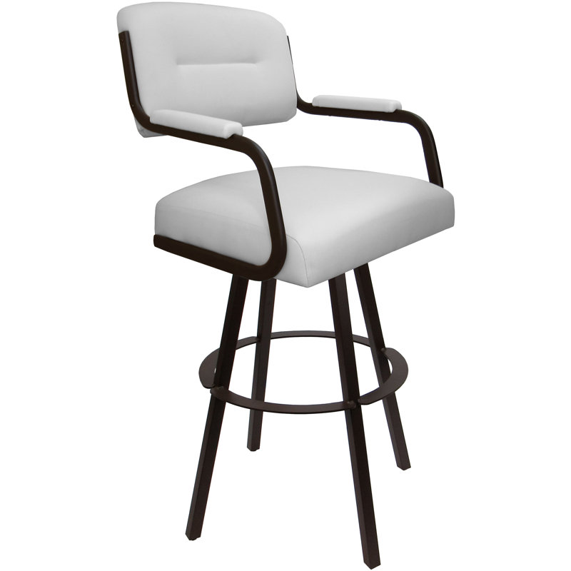 Tabouret pivotant rembourré avec structure en métal Northerly, Vinyle rembourré beige / cadre brun