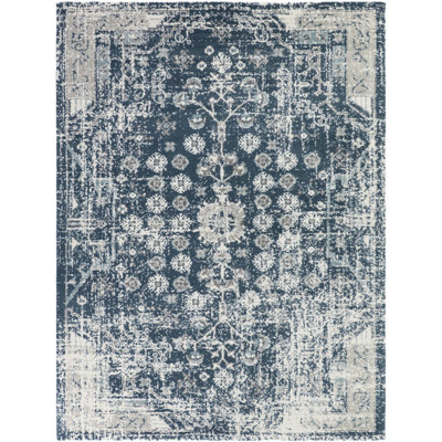 Bastian Blue Distressed Traditional Area Rug