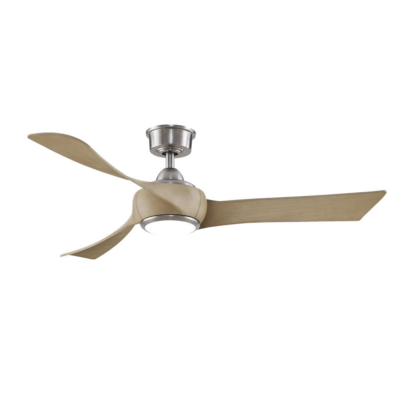 Wrap Custom 52 inch Indoor/Outdoor Ceiling Fan with LED CCT Select Light Kit - Brushed Nickel with Natural blades