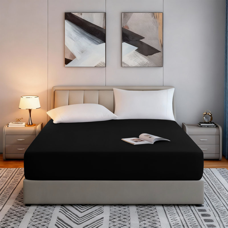 Tanvish Luxury Microfiber Fitted Sheet - 40 cm Deep Pocket, Ultra-Soft - Wrinkle-Free and Easy Care, Single (3'), Black