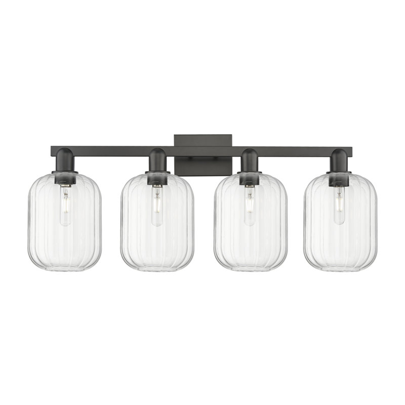 Eldon - 4 Light 36" Jar Shade Bath Vanity Light, Clair, Noir mat, Quatre lumières