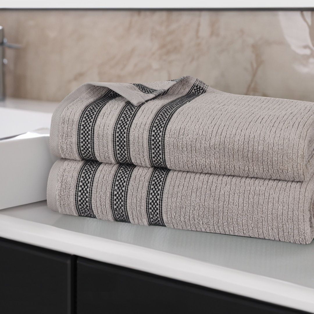 Zero Twist Cotton Ribbed Modern Geometric Border Soft Highly-Absorbent Bath Sheet Set (Set of 2) Latitude Run® 