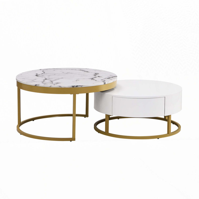 Round Nesting Coffee Table with Drawers