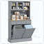 Armoire de cuisine avec station de charge, 2 armoires à ordures inclinables et support pour micro-ondes, huche de cuisine autoportante avec portes en verre et tablette réglable-1306943131