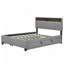 Grand lit plateforme tapissier avec tête de lit, lit gigogne simple TG, 2 tiroirs et un ensemble de prises et ports USB, tissu en lin, gris-213835038-213835036