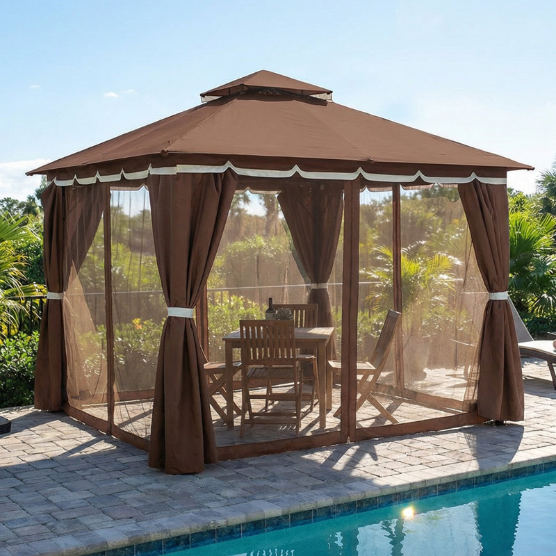 Lavely 10' Soft-Top Patio Gazebo with Screens and Privacy Walls - Cream, Cream