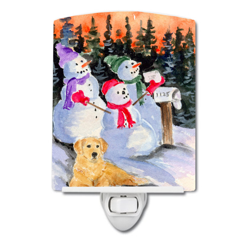 Snowman with Retriever Ceramic Night Light
