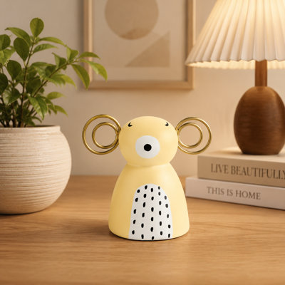 Handcrafted Papier-Mache Winter Bear Figurine, Yellow