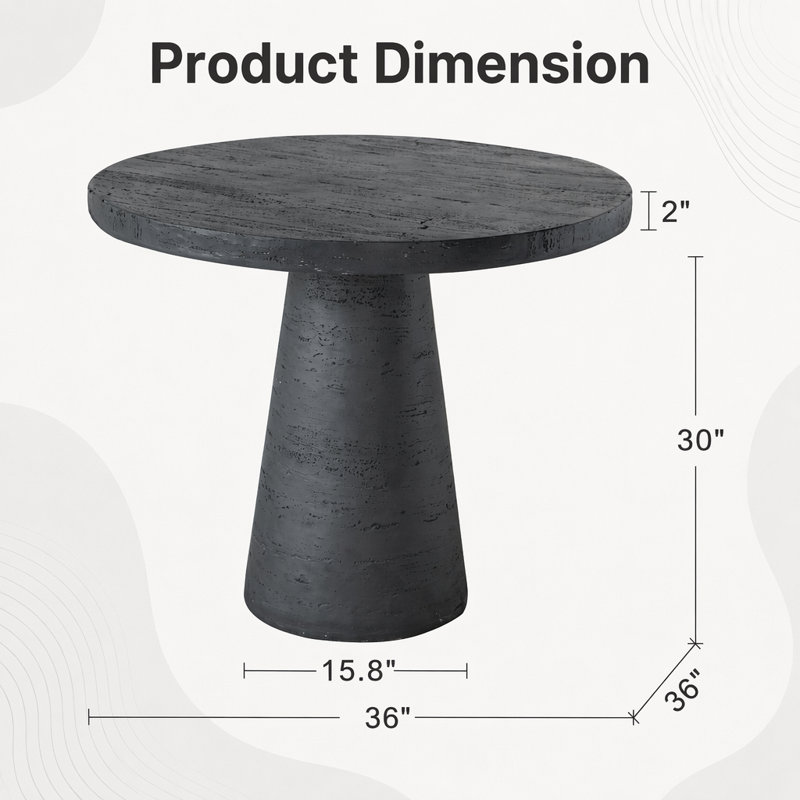 36x36x30" Black Round Dining Table with Pedestal Base