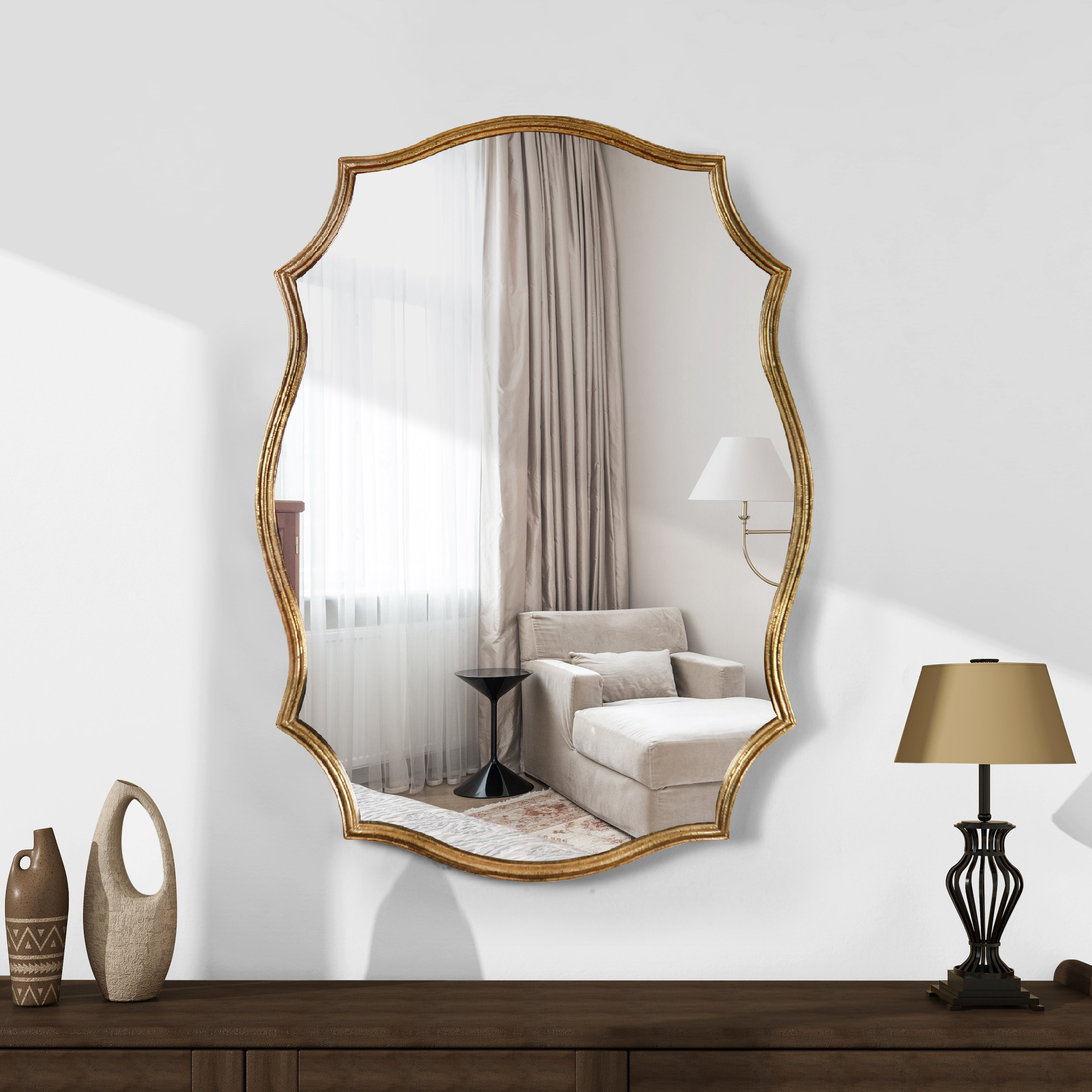 House of Hampton® Euri Gold Metal Asymmetrical Wall Mirror | Wayfair