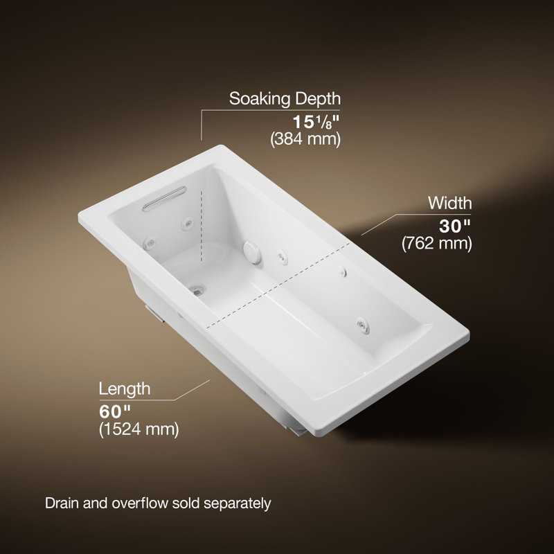 Archer 60" x 30" Drop-in Whirlpool, White