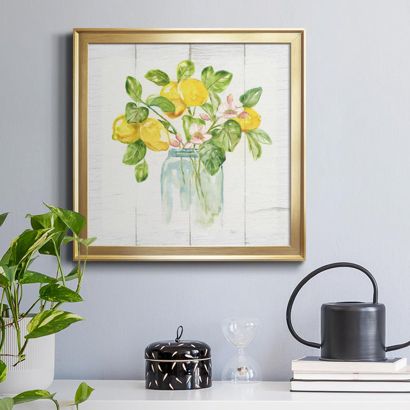 Lemon Branches II - peinture sur toile encadrée, Or, H 34,5 po x l 34,5 po x P 1,5 po