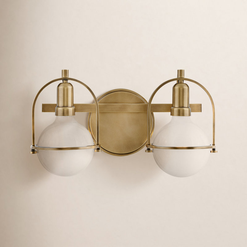 Damiana Bath Vanity Light - G40 Bulb in Photos (not included), Heritage Brass, 2 Lights, 9" H x 16" W x 7.5" D