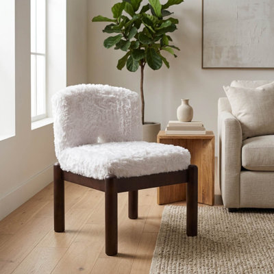 Fauteuil d'appoint moderne en fausse fourrure rembourrée, idéal pour la salle à manger et la chambre - Style contemporain pour le salon - 81 cm, blanc et marron