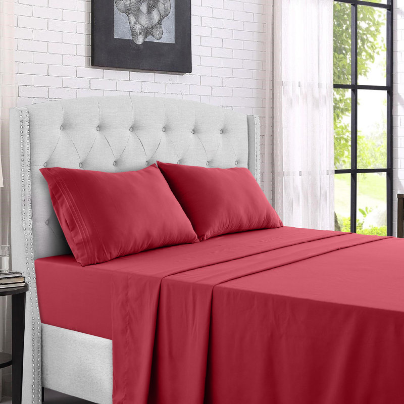 Ensemble de literie en microfibre 1800 Series, Ensemble de draps pour lit simple avec 1 taie d'or, Bourgogne
