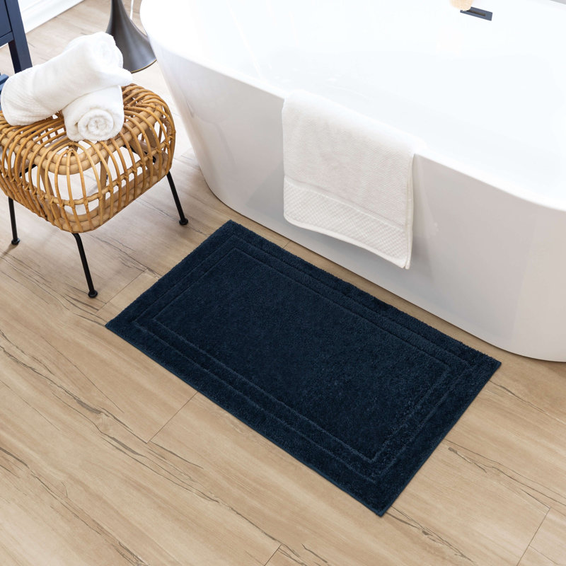 Diplomat Solid Polyester Machine Washable Knitted Bath Mat, 17" W x 24" L, Indigo