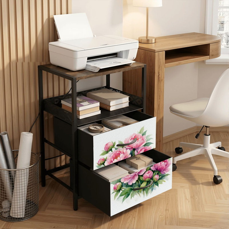 Table de chevet 2 tiroirs avec station de charge, table de chevet de chambre à coucher avec ports USB et prises ouvertes - tablette noire