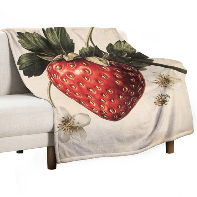 Jeté en flanelle de luxe Ripe Strawberry Blossoms And Leaves