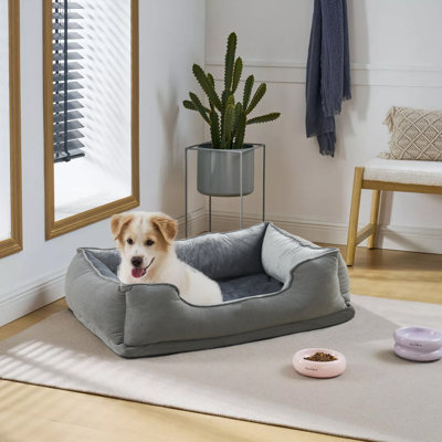 Lit pour animal de compagnie texturé en peluche rectangulaire avec doublure en micro vison