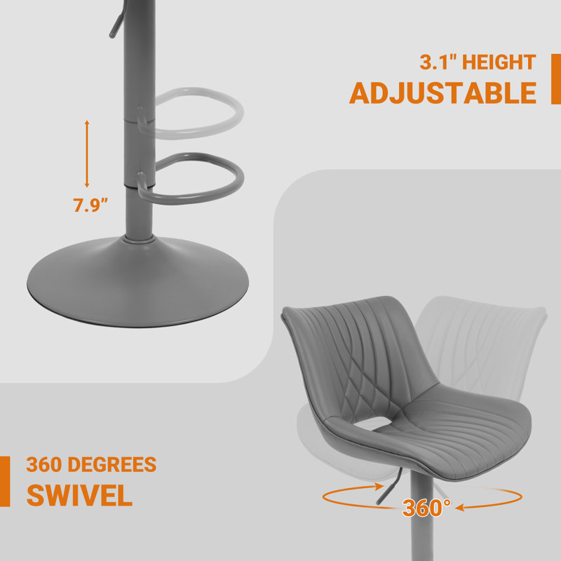 Adjustable Swivel Barstools with Backs, Gray