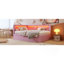 Lit plateforme tapissier pleine grandeur avec ports USB et ceinture à DEL, avec lit gigogne, rose-2130403982
