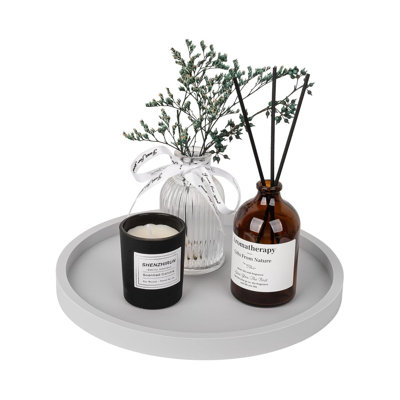 Plateau de salle de bain, plateau de meuble-lavabo rond, porte-savon décoré, table basse organisateur de table, bougies décorées, parfum, plantes