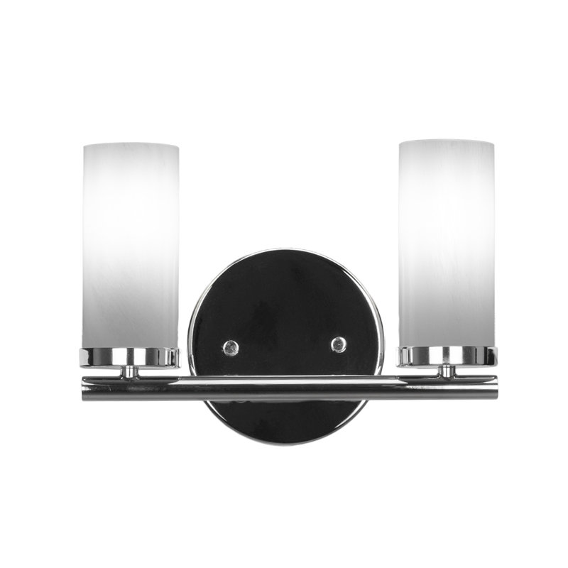 Trinity 2 Light Bath Bar Shown With 2.5" White Muslin Glass, Noir / argent, Chrome