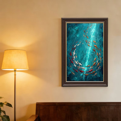 Art mural antique sur toile encadré doré pour le salon, la chambre à coucher, le bureau ou le vestibule - Décoration murale décorative avec poisson sous-marin