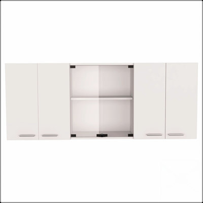 Shelton 59-Inch Two Center Glass Doors Wall Cabinet With Built-In Dish Rack, Perfect For Modern Kitchen Storage And Display.