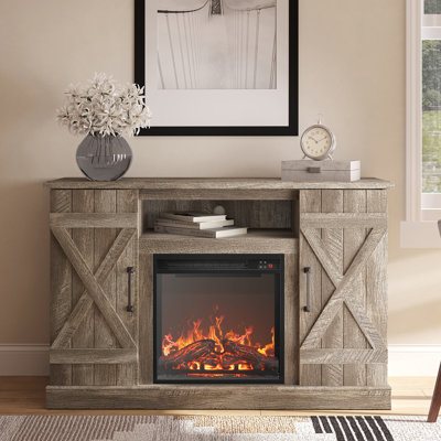  Burroway 47" TV Stand with 18" Electric Fireplace Heater & Media Entertainment Center Console Table for TV up to 50" with Open Storage Shelves & Cabinets