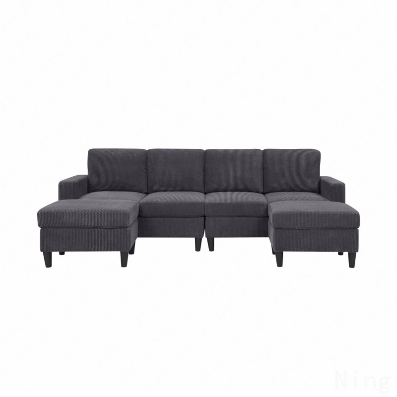 Cordory Upholstered Modular Sectional With 2 Ottomans, Dark Gray