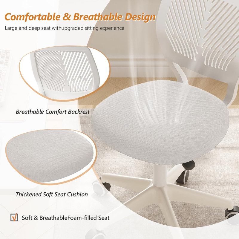 HDHNBA Breathable Mesh Height Adjustable Swivel Ergonomic Office Desk Chair, White