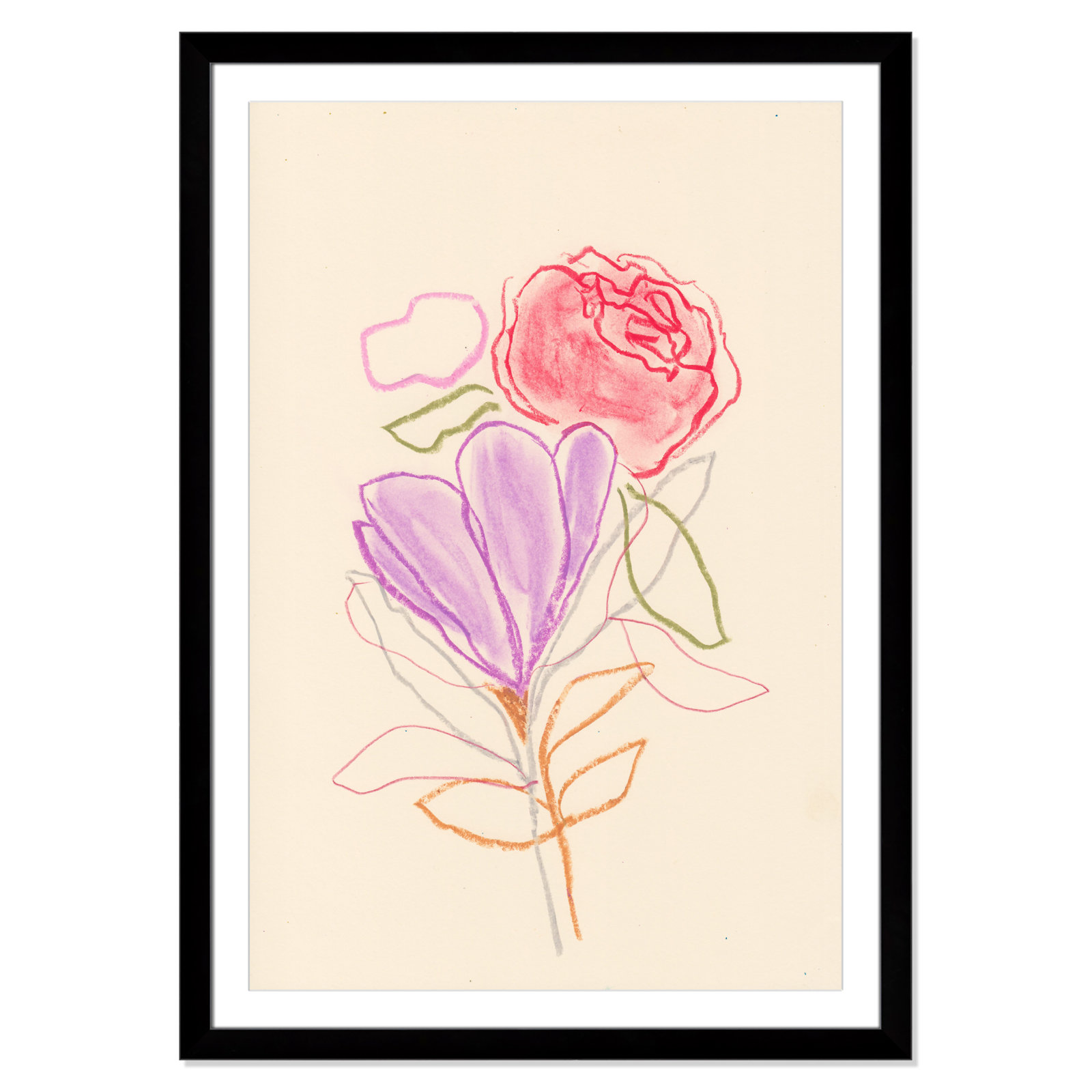 Simple Floral "Simple Floral III" Print, Black Single Picture Framed Paper, White, 49" H x 35" W x 1.25" D