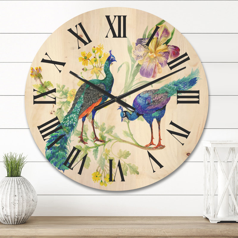 Horloge murale Peacocks and Iris Flowers, Petit