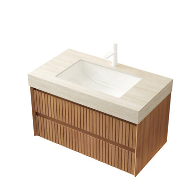 Comptoir en pierre frittée de 36 po à motif et cuve en céramique, beige, résistant aux hautes températures, pour améliorer le plan de transformation du meuble-lavabo