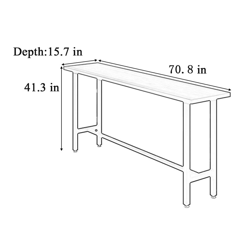 Table de bar simple en bois massif, H 41,30 po x L 15,70 po x l 70,80 po