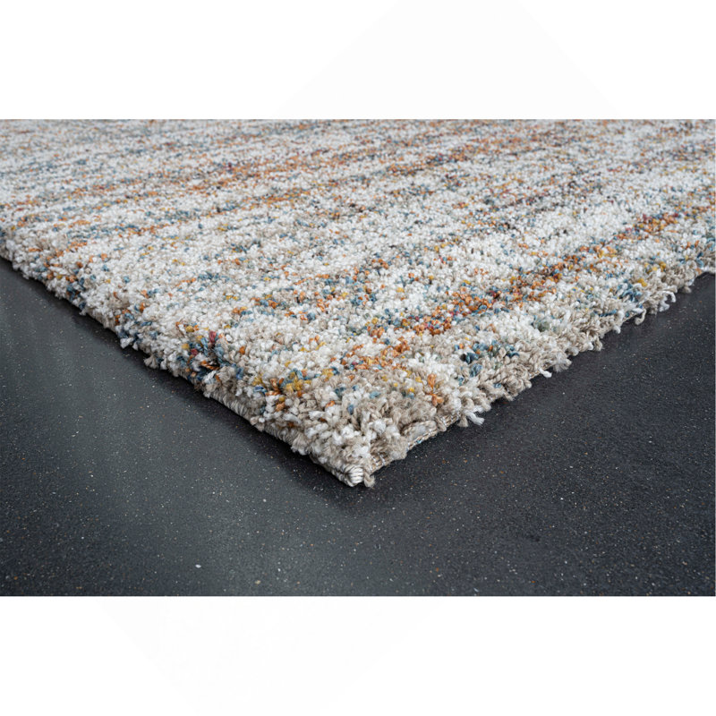Tapis à poils longs en oléfine ivoire, bleu, orange et rouille Ellin