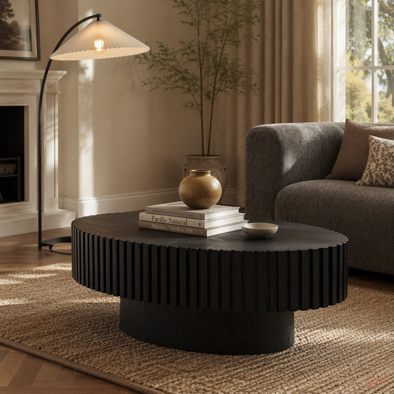 Table basse ovale moderne pour le salon, petite table basse ovale avec piédestal robuste de 43,7 pouces Modern Handcraft