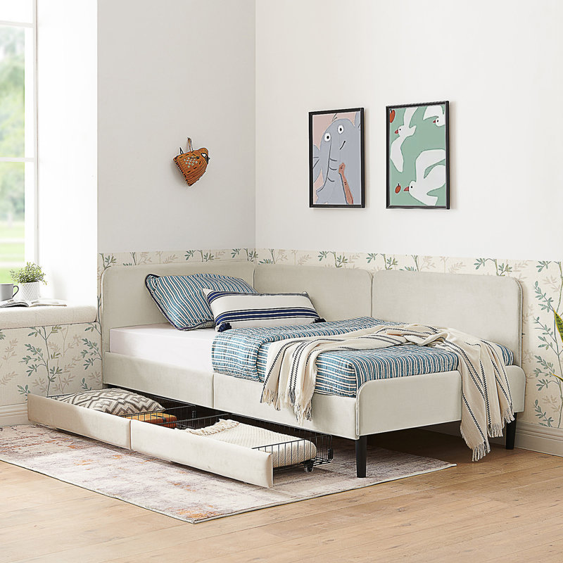 Twin Size Upholstered Platform Bed Frame With 2 Storage Drawers, Adjustable Velvet Sofa Bed