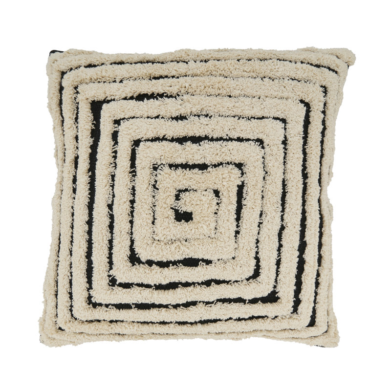 Geometric Harmony Black and Natural Cotton Tufted Throw Pillow