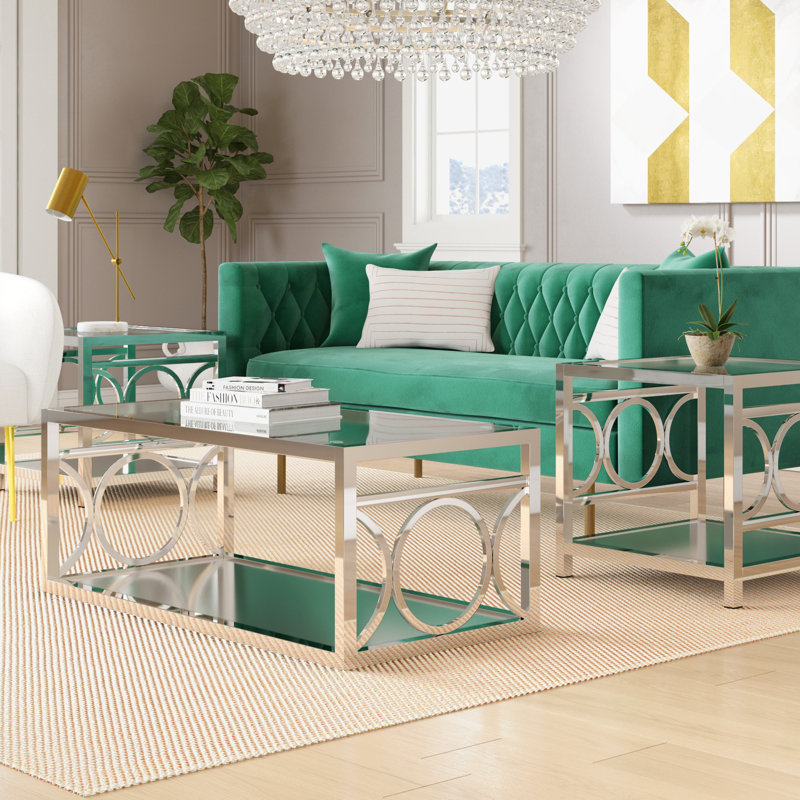 2 - Piece Glass Top Living Room Table Set, Chrome