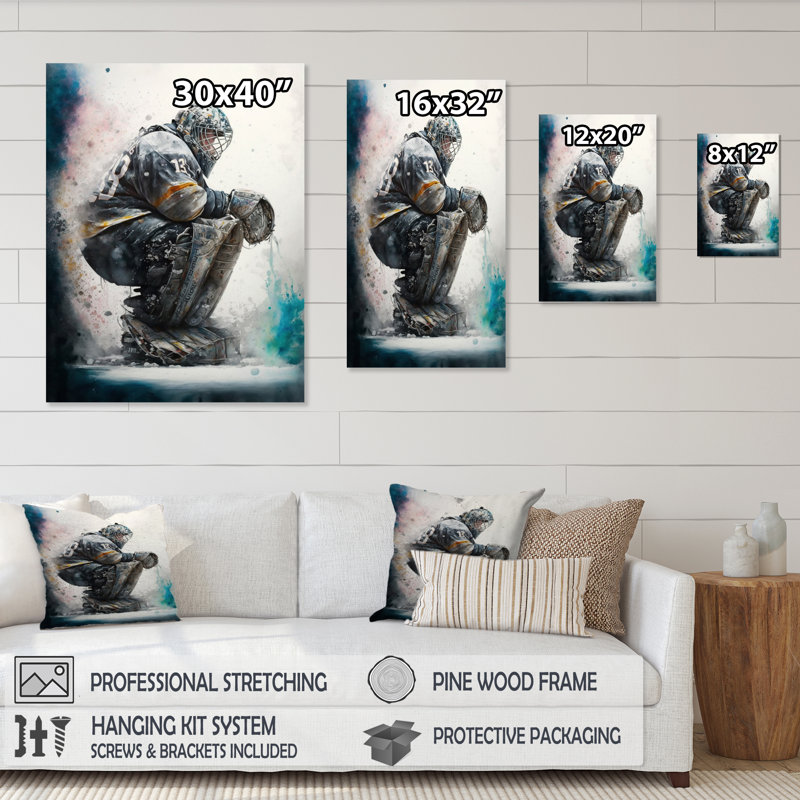 Hockey gardien de but I - Impression sur toile, H 40 po x l 30 po x P 1,5 po, Toile tendue