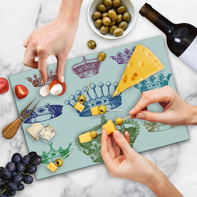 Ambesonne Queen Cutting Board Large Size Old Antique Crown Set Multicolor