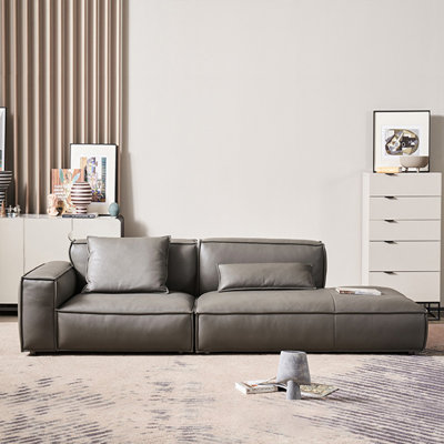 Gray Genuine Leather Modular Sofa cushion couch