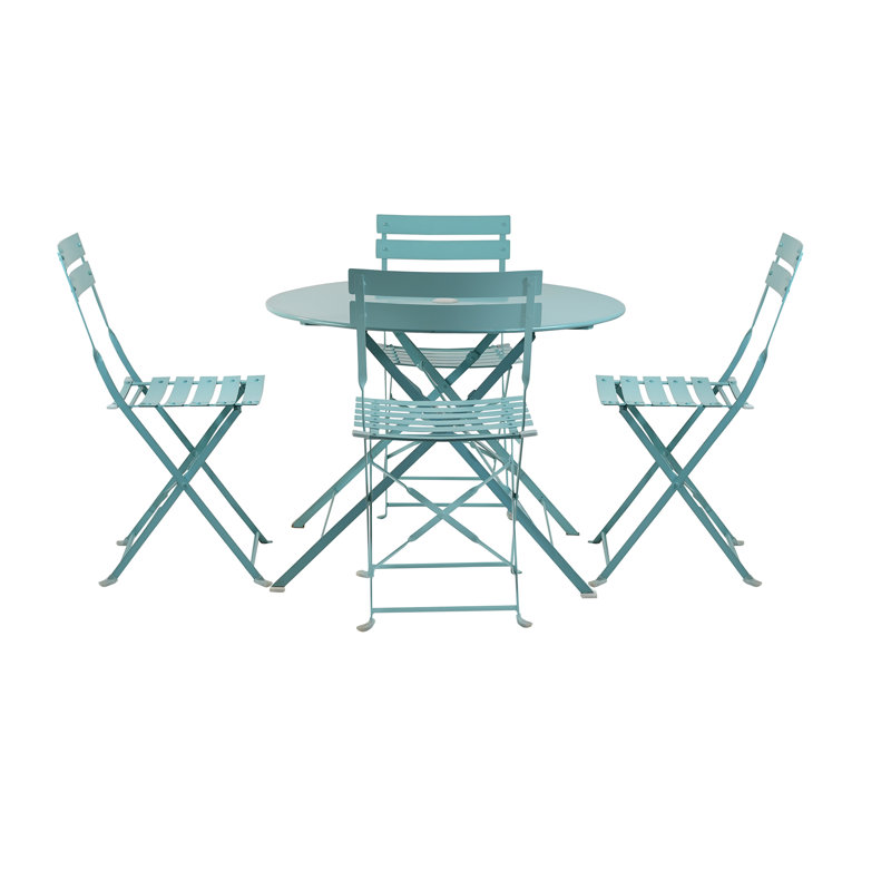 Ensemble bistro rond élégant 36 po avec trou pour parasol Elegant Teal, Bleu sarcelle